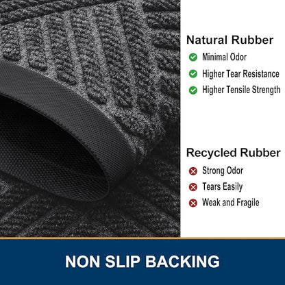 Smiry Front Door Mat Outside Entrance, Heavy Duty Outdoor Indoor Mat, Natural Rubber Doormat, Non Slip, Trap Dirt and Moisture, Easy Clean, Low Profile Patio Porch Entryway Mat, 59x23, Light Grey