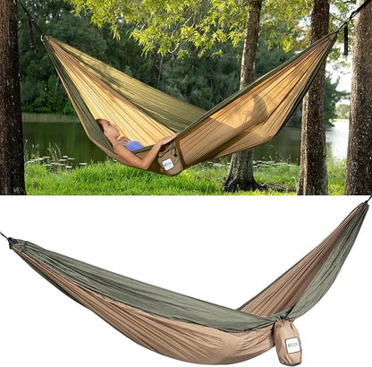ecox Outdoors Parachute Hammock Single with 2 Tree Straps, Portable Lightweight Nylon Comfortable for Backpacking, Camping, Travel, Beach, Backyard, Patio, Hiking