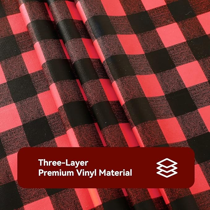 Romanstile Rectangle Vinyl Tablecloth, 100% Waterproof Buffalo Gingham Plastic Table Cloth, Heavy Duty Wipeable Checkered Table Covers for Outdoor, Camping, Picnic, Patio - 54 x 120, Black and Red