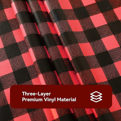 Romanstile Rectangle Vinyl Tablecloth, 100% Waterproof Buffalo Gingham Plastic Table Cloth, Heavy Duty Wipeable Checkered Table Covers for Outdoor, Camping, Picnic, Patio - 54 x 108, Black and Red