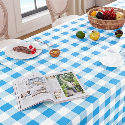 Softalker Gingham Checkered Tablecloth Rectangle - Outdoor Waterproof Buffalo Plaid Table Cloth, Stain Resistant Washable Table Cover for Picnic, Camping, Dining - Blue and White, 54 x 108 Inch