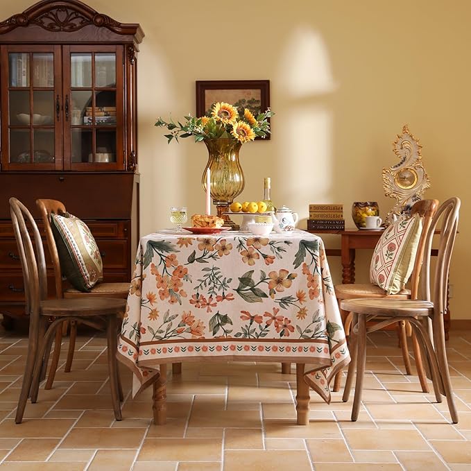Designer Vintage Linen Rectangle Tablecloth,William Morris Block Print Soft and Durable Table Cloth,Decorative Table Cover for Kitchen,Dining,Thanksgiving,Christmas,55"*87"-Athea
