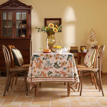Designer Vintage Linen Rectangle Tablecloth,William Morris Block Print Soft and Durable Table Cloth,Decorative Table Cover for Kitchen,Dining,Thanksgiving,Christmas,55"*79"-Athea