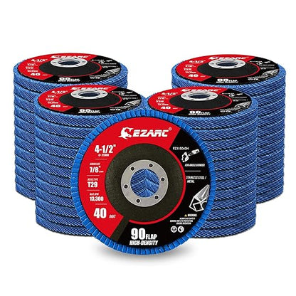 EZARC High Density Flap Discs 40 Grit, 4 1/2 x 7/8-Inch Flap Sanding Disc, Type 29 Zirconia Grinding Wheel 50 PCS for Stainless Steel, Sheet Metal