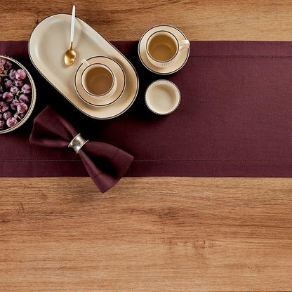Solino Home Linen Burgundy Table Runner 108 Inches Long - 100% Pure Linen 14 x 108 Inch Table Runner for Valentines, Winter - Classic Hemstitch