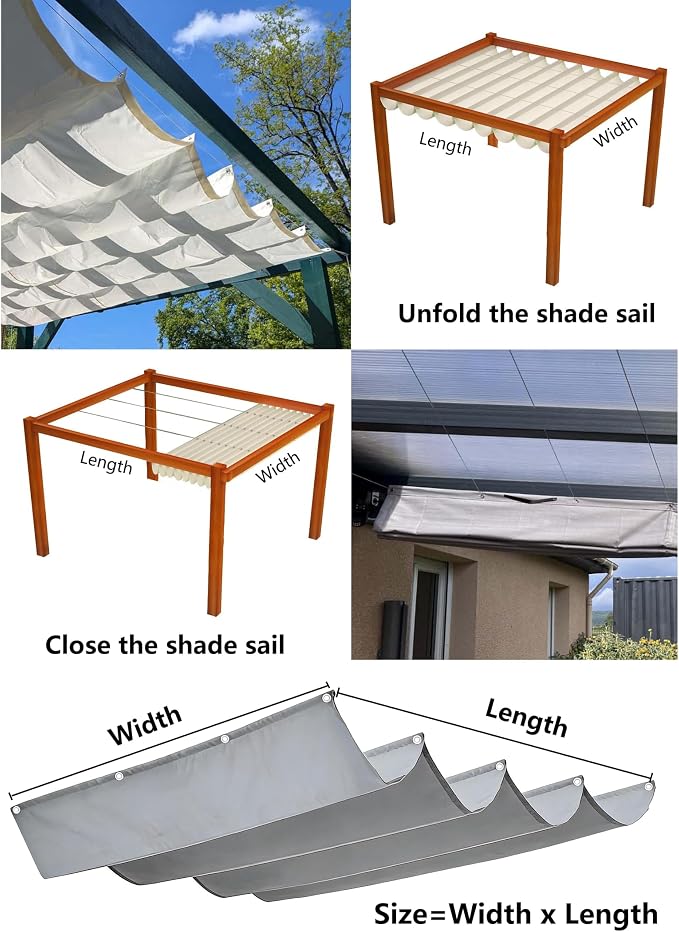 Retractable Wave Sun Shade Sail 15' x 19' Waterproof Pergola Shade Cloth Cover - Image 5