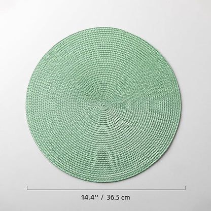 Round Placemats Set of 8 Plastic Woven Placemats Washable Wipeable Table Mats for Dining Table Heat Resistant Non-Slip Circle Place Mats (Green)