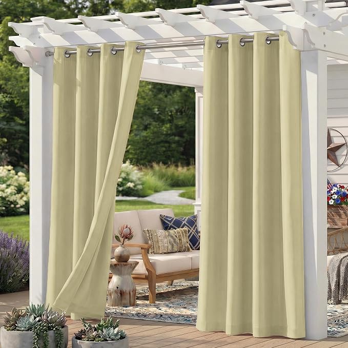 Set of 4 Outdoor Curtains for Patio Waterproof, Breathable Grommet Panels for by Sunshelf
