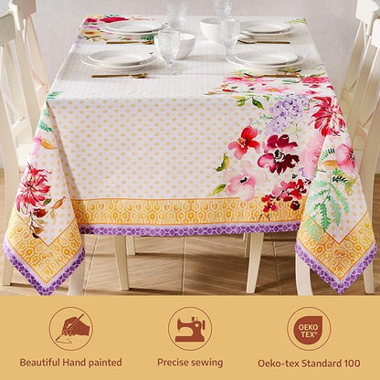 Maison d' Hermine Premium Table Cloth Rectangle Table 100% Combed Cotton 120 x 70 Inches Tablecloth Reusable Decorative for Dining Room, Farmhouse, Home, Party, Festive & Wedding - Summer Joy