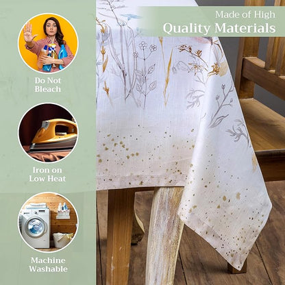 Maison d' Hermine Table Cloth Square Table 100% Cotton 54 x 54 Inches Tablecloth Reusable Decorative for Dining Room, Farmhouse, Home, Party, Festive & Wedding Spring Summer - Meadow Florals - Beige