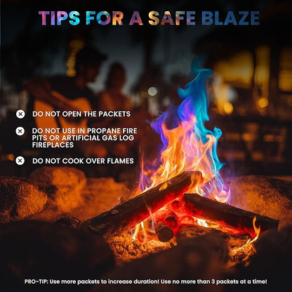 Magical Flames Fire Color Packets (12 Pack), Vibrant Multi-Color Fire for Fire Pits, Campfires, Bonfires & Fireplaces - Camping Essentials & Outdoor Party Accessories