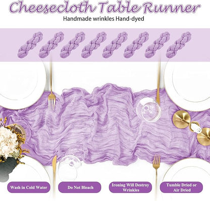 8 Packs Cheesecloth Table Runner 10FT Long Boho Gauze Fabric Table Runner Vintage Rustic Sheer Runners for Wedding Party Bridal Baby Shower Table Decorations (Lilac)