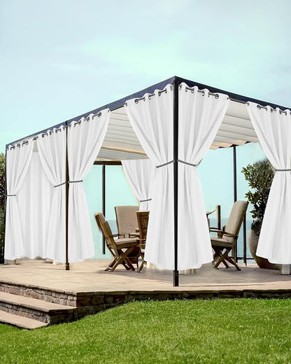 White Grommet Outdoor Curtains for Patio Waterproof 8 Pcs 54x120 In | by HolidayIdeas