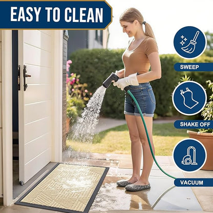 Smiry Front Door Mat Outside Entrance, Heavy Duty Sturdy Natural Rubber Doormat, Trap Dirt and Moisture, Easy Clean Low Profile Mats for Indoor Outdoor Entry, Irregular Triangle (36x24, Beige)