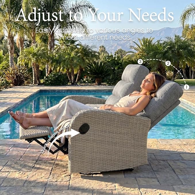 Oversized 3 Pieces Wicker Outdoor Recliner Loveseat - Image 6