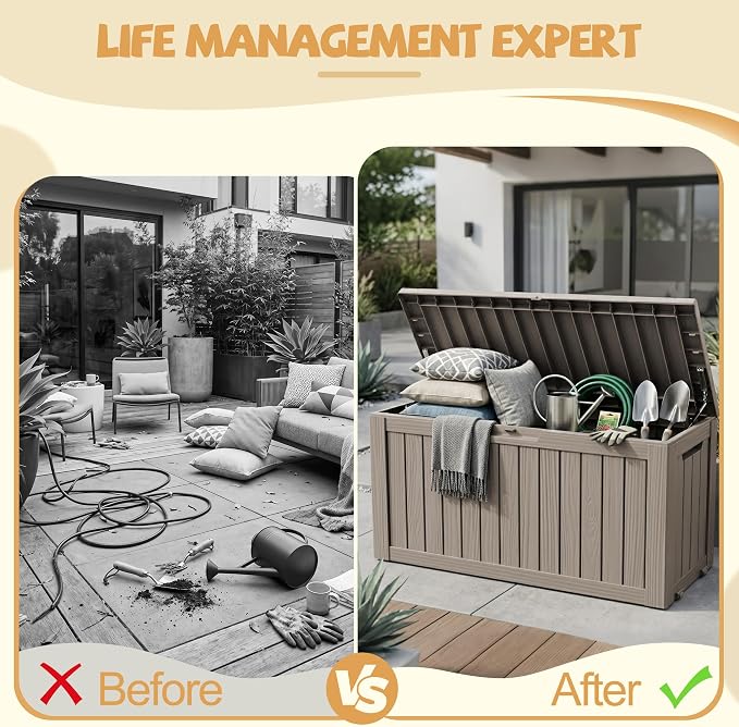 Outdoor Storage Box Waterproof, 150 Gal Gen 2 Resin Deck Box - Image 2