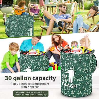 1 Pack Collapsible Trash Can Camping with Zippered Lid Foldable Storage Bin Portable Garbage Can for Outdoor Camping RV's Yard Waste (Trash Style)