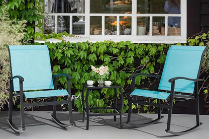 Vongrasig 3 Piece Outdoor Rocking Bistro Set, Textilene Fabric Small Patio - Image 8