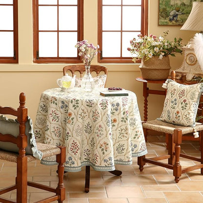 ISAENNE Designer Small Round Tablecloth,Western Linen Colorful Floral Indoor Table Cloth,Wrinkle Resistant Decor Tablecloths for Dining Thanksgiving Kitchen Christmas,Diameter 55"-Serenity B