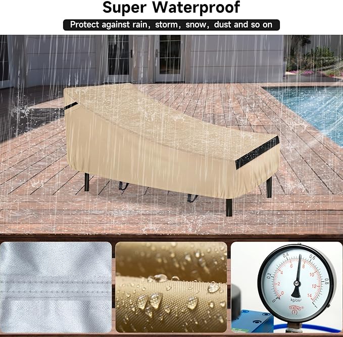 NEVERLAND Patio Chaise Lounge Cover - 420D Lounge Chair Covers Waterproof Outdoor with Air Vent and Adjuatable Buckles All Weather Protection - 68L x 30W x 30H inch Golden