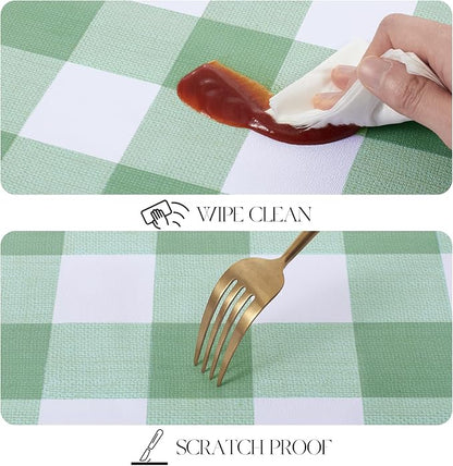 MOSAYT Rectangle Vinyl Tablecloth, 100% Waterproof Buffalo Gingham Plastic Table Cloth, Heavy Duty Wipeable Table Covers for Picnic, Outdoor, Camping - 54 x 78, Green
