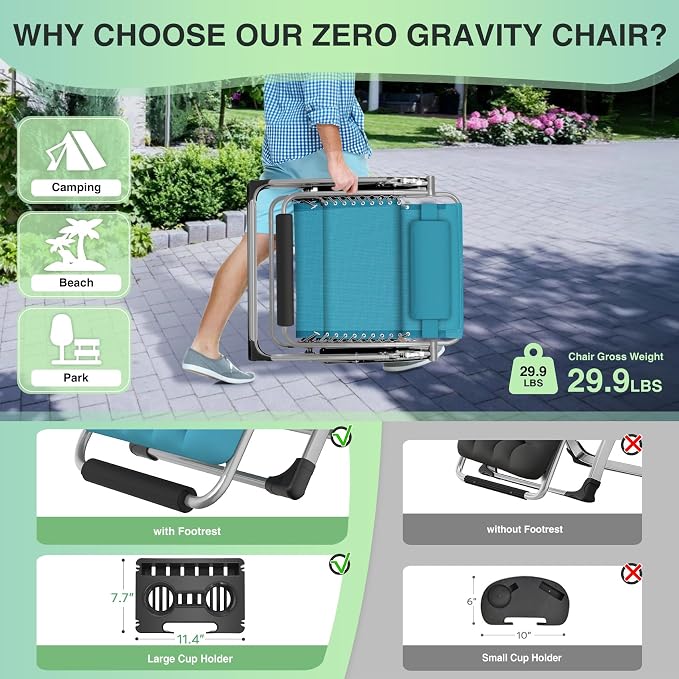 Suteck Oversized Zero Gravity Chair, 500LBS 29In XL Outdoor Recliner Chairs | - Image 4