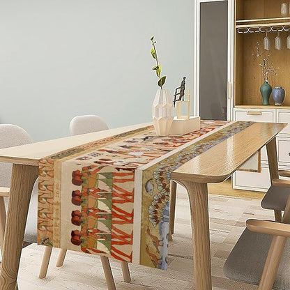 Egypt Table Runner, Mystery Element Ancient Egyptian Culture Gods Print Table Runner for Kitchen Dining Table Home Party 13x70in