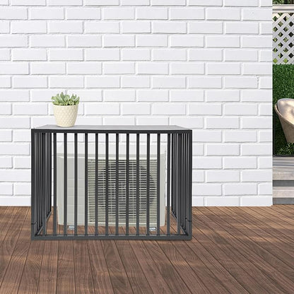 Air Conditioner Fence with Top Cover, Grey 4 Panels 43.3 "L x 23.6 "W x 31.5 "H Privacy Fence Panels for Outside, Freestanding Metal Trash Can Hider Outdoor, No-Dig Air Conditioner Sun Blocker Kit