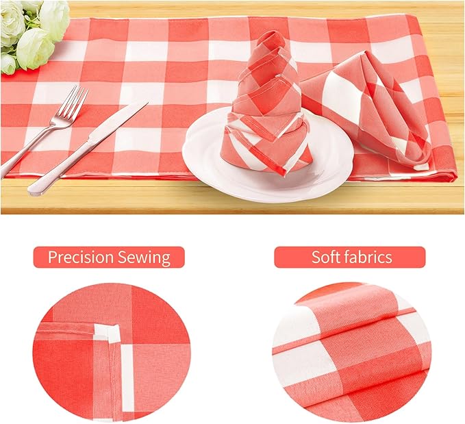 Buffalo Plaid Table Napkins Set of 12 Checkered Cloth Napkins 17x17 inch Washable Dinner Gingham Pattern Napkins Soft Napkins for Wedding Party Dining Banquet(Red and White)