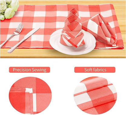 Buffalo Plaid Table Napkins Set of 50 Checkered Cloth Napkins 17x17 inch Washable Dinner Gingham Pattern Napkins Soft Napkins for Wedding Party Dining Banquet(Red and White)