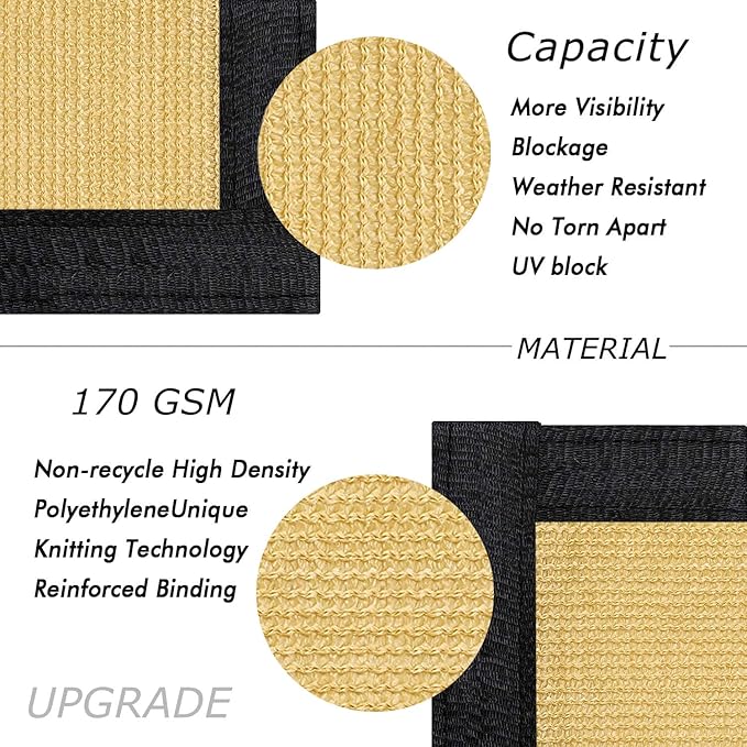 UPGRADE Privacy Fence Screen 5'x22' Sand Outdoor 90% Visibility Blockage 170 GSM Mesh Shade Cover Panels for Backyard,Balcony,Home Decoration with Zip Ties,Customized Avaliable