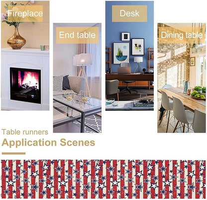 4th of July Table Runner, Vintage American Independence Day Stripes and Stars Patriotic Table Center Decor for Home Kitchen Dining Party Outdoor Holiday 13x90in