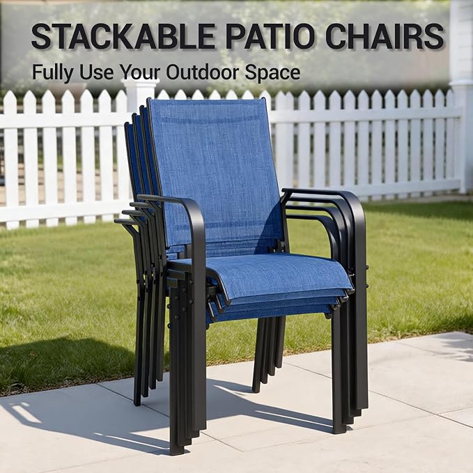 Patio Chairs Set of 8, Stackable Outdoor Dining Chairs, All Weather Breathable - Image 4