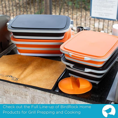 BIRDROCK HOME 2-pack Collapsible BBQ Prep Tub w/Cutting Board, Multi-Function Grill Caddy w/Colander & Lid, Portable Silicone Dish Bowl for Picnic, Tailgate, Camping (Orange, Large)
