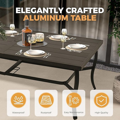 HAPPATIO Aluminum 9 Piece Patio Dining Sets, Outdoor Dining Set for 8, Patio Furniture Sets, 2 Swivel Dining Chairs, 6 Dining Chairs, Aluminum Furniture Set for Patio, Yard (Black)
