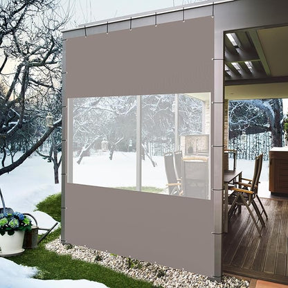 Domi Heavy Duty Outdoor Clear Panel Curtain, 18 oz Waterproof PVC Polyester Curtain, Weather Resistant & Tearproof for Patios, Gazebos, Pergolas, Privacy Screen (10'H x 7'W, Gray)