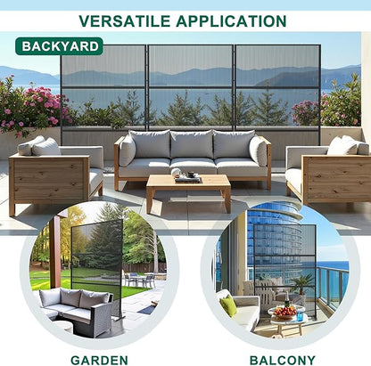 Casaphoria Metal Privacy Screen Outdoor, 72" H x 47" W Freestanding Decorative Privacy Screen for Patio Deck Balcony Garden with Stable Base, Black-Vertical Stripe