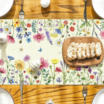 Daisy Tulip Lavender Floral Leaves Summer Table Runner, Spring Home Kitchen Dining Table Decorations Seasonal Holiday Party Decor 13×72 Inches (Colorful Flowers 1)