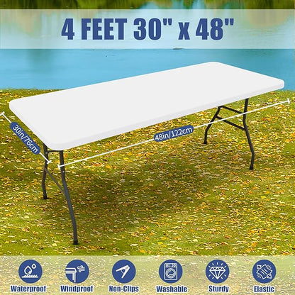 Spandex 4 Foot Rectangle Table Cloth 6 Pack, Elastic Fitted Tablecloths for Picnic, Stretch Washable Patio Table Cover for Outdoor, Camping, Banquet and Parties (White, 30"x48")