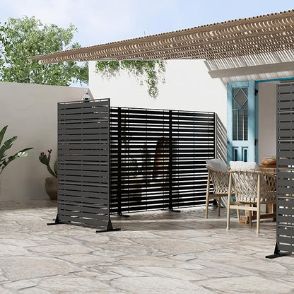 Casaphoria Metal Privacy Screen Outdoor, 72" H x 47" W Freestanding Decorative Privacy Screen for Patio Deck Balcony Garden with Stable Base, Black-Adams