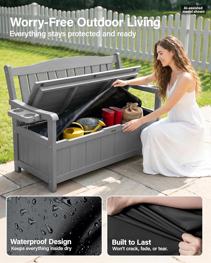 YEFU Outdoor Bench, Heavy Duty Garden Storage Bench, Weatherproof, Weatherproof - Image 4