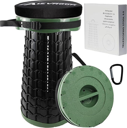 ALEVMOOM Upgraded XXL Collapsilbe Stool with Cushion,More Sturdy and Height 19.7“,D11.8”,Portable and Lightweight Adjustable Telescoping Stool for Camping Hiking BBQ Max Loading 1000Ibs