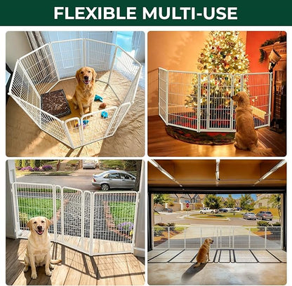 FXW Dog Gate Extra Wide Designed for Indoor Use, Adjustable Width Up to 219-inch Wide (40" H 8 Wire Panels for Medium and Large Dogs), White