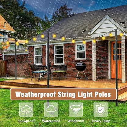 2 Pack String Light Poles,Metal Poles for Hanging Outdoor Light Strings,2 Pack 10 FT Light Poles Stand for Outside Garden,Patio,Wedding,Backyard,Deck,Party