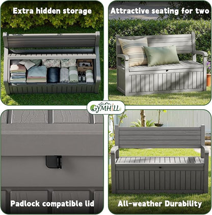 80 Gallon Outdoor Storage Bench, Waterproof Resin Deck Box - Image 5