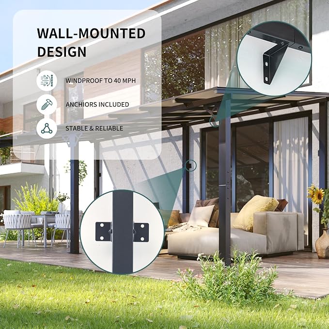 16'X10' Lean to Gazebo Pergola Patio Gazebos Pergolas Outdoor | Wall Mounted - Image 5