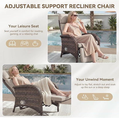 3 Pieces Zero Gravity Wicker Patio Recliner Chairs Set of 2 - Image 5
