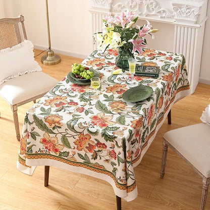 patdrea Designer Vintage Linen Rectangular Tablecloth,Provencal Rustic Floral Pattern Tablecloths,Decorative Table Cover Cloth for Kitchen,Dining,Tea Party,Home,Christmas,63"*110"