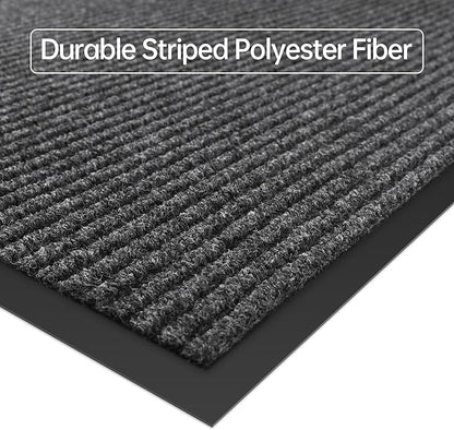 Front Door Mat, 2' x 6' Heavy Duty Indoor Outdoor Welcome Mat for Entryway, Commercial Entrance, Low Profile, Non-Slip, Durable Rubber Backing for Patio, Home