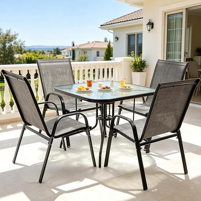 Patio Dining Table for 4 with Umbrella Hole | Outdoor 5 Piece Dining Set 36" x - Image 6